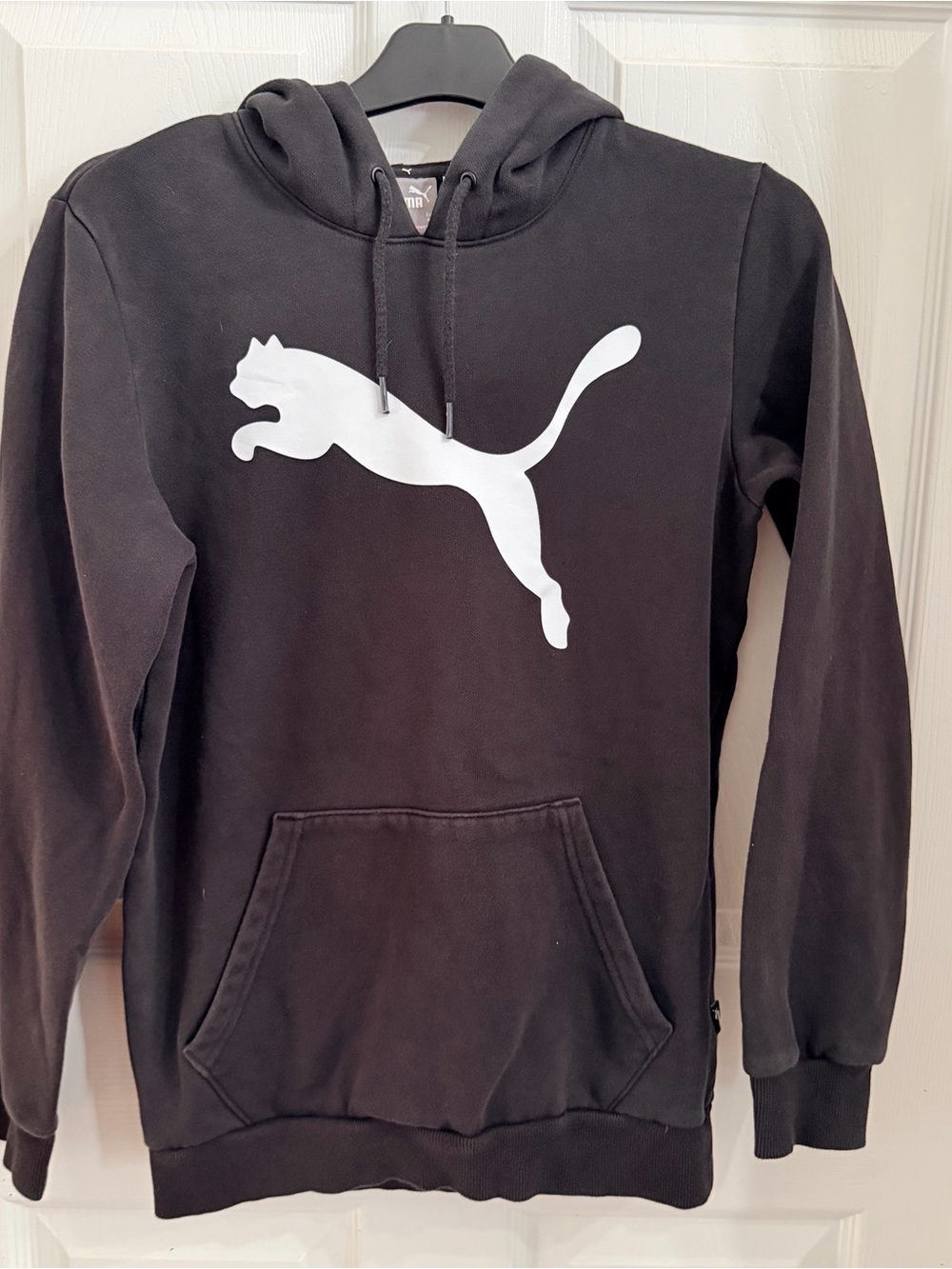 2 pc Puma Black Hoodie with Big Cat Puma Logo in white and black Puma sweatpants